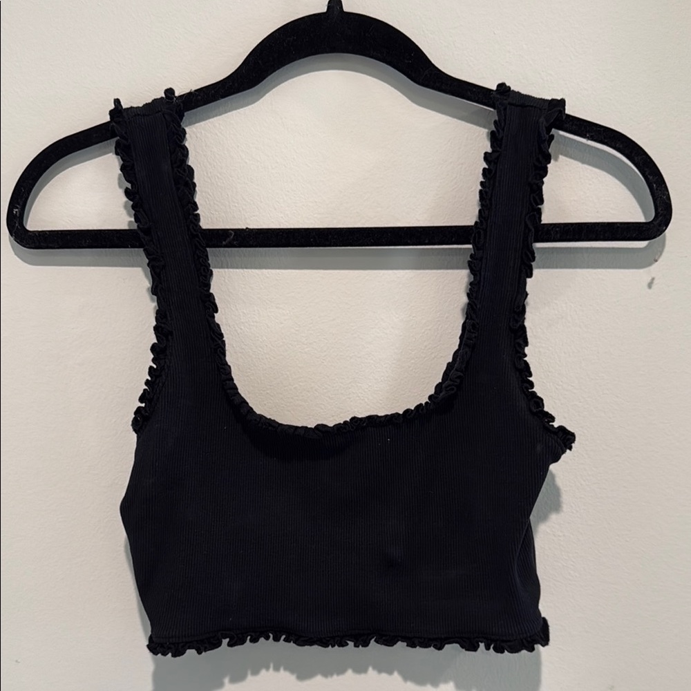 Zara Black Ruffle Trim Crop Top